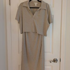 Maternity Beige Short sleeve Top And Skirt Set
